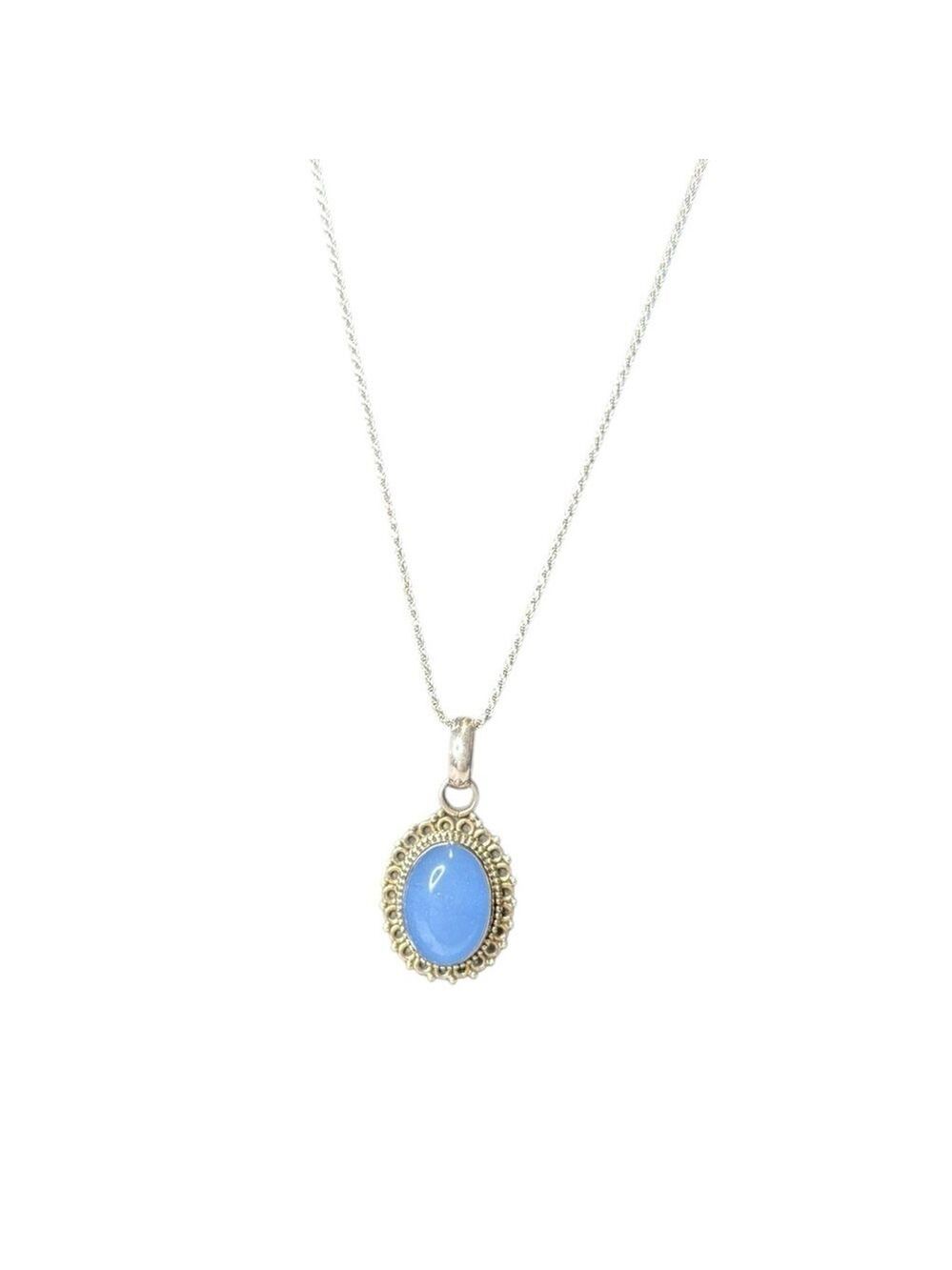 Sterling Silver 925 Angelite Pendant Necklace